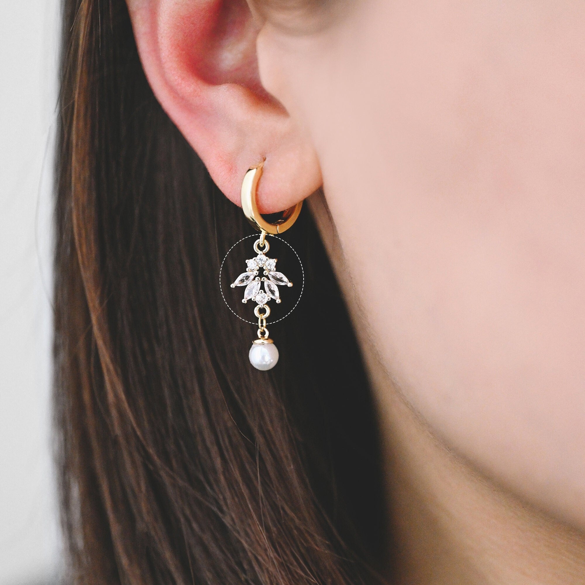 10pcs CZ Pave Gold Flower Charm Connectors 14mm, 18K Gold plated Brass Earring Connectors (GB-3670-E)